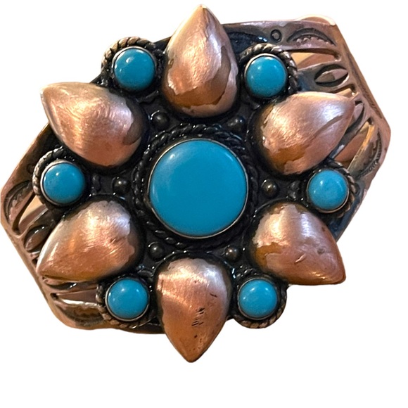 Vintage Bell Trading Post Native Southwestern Copper turquoise Bangle bracelet - Picture 2 of 7